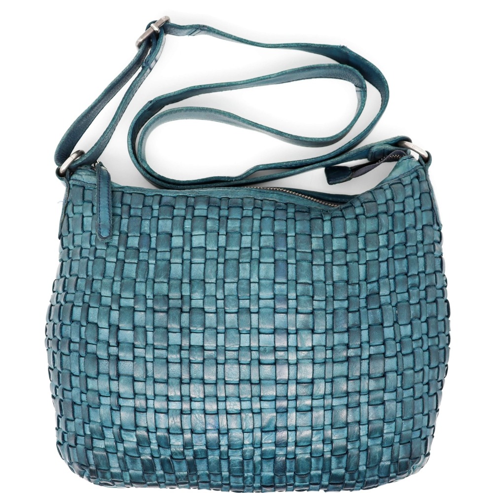 VILENCA HOLLAND Anthropologie Blue Woven Leather Crossbody Bag Boho
